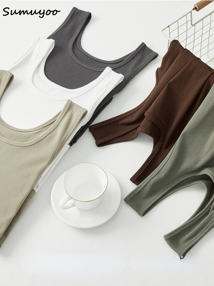 Camisoles Tanks Sumuyoo Summer Ribbed Knitted Tank Tops Women Off Shoulder Crop Tops Basic Shirts Casual Suspender Sport Vest Slim Y2k Tops New 230420