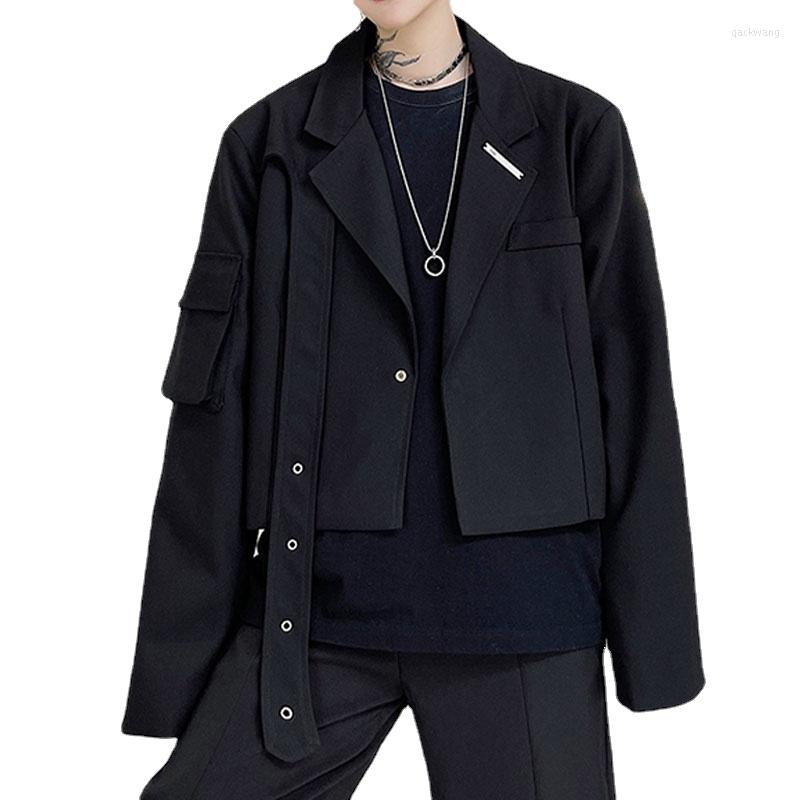 Men's Suits Short Suit Coat Men Japanese Harajuku Streetwear Chic Fashion Show Loose Casual Cargo Blazer Jacket Man, H1306 
Men's Suits Short Suit Coat Men Japanese Harajuku Streetwear Chic Fashion Show Loose Casual Cargo Blazer Jacket Man, H1306