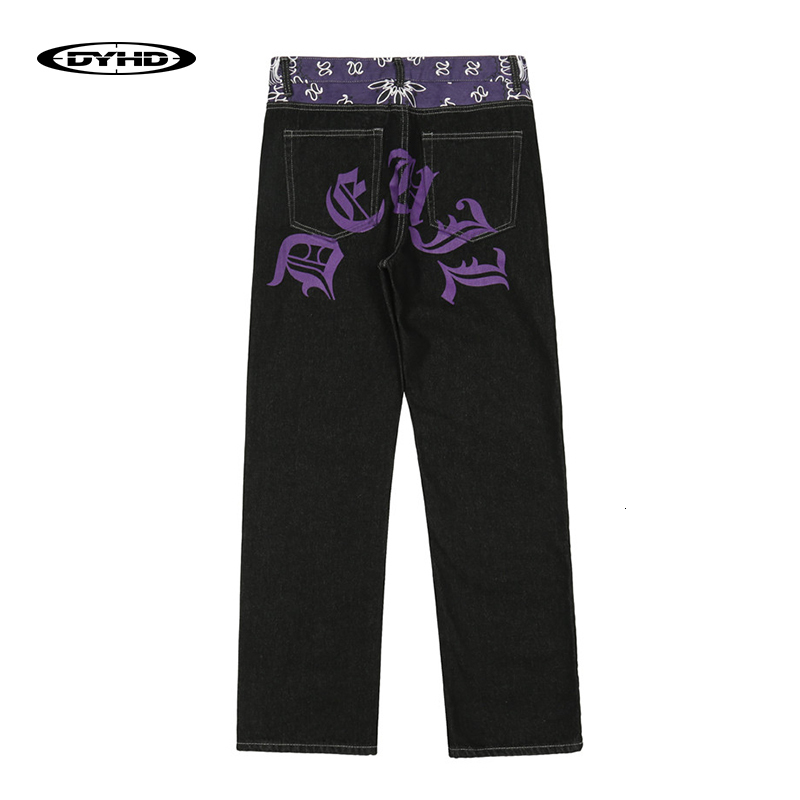 Mens Jeans Waist Cashew Print Letter Pactchwork Ripped Streetwear Straight Washed Retro Oversized Casual Denim Pants Unisex 230420