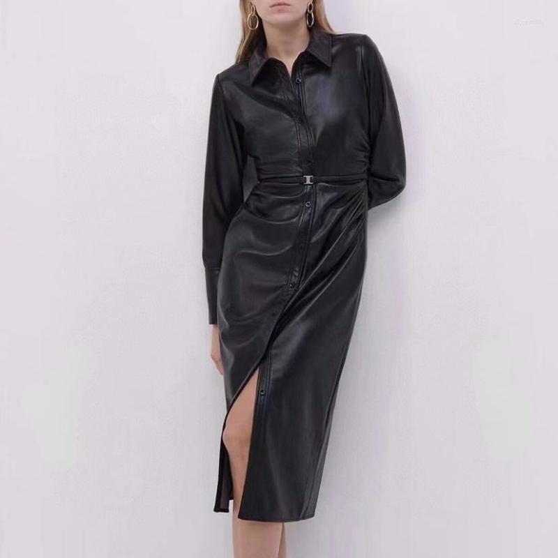 Casual Dresses Women Protein Leather Straight Dress Long Sleeve Slim Midi With Belt, Yellow
Casual Dresses Women Protein Leather Straight Dress Long Sleeve Slim Midi With Belt, Yellow