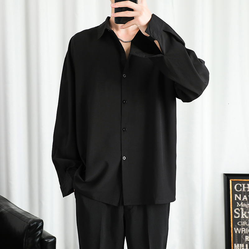 Men's Casual Shirts Solid Black Long sleeved Korean Comfortable Blouses Loose Classic Single Breasted 230420