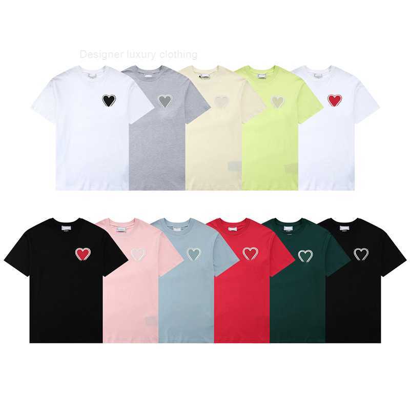 

Paris Fashion Mens Designer t Shirt Amis Embroidered Red Heart Solid Color Big Love Round Neck Heart Short Sleeve T-shirt for Men and Women with the Same Paragraph NIJY