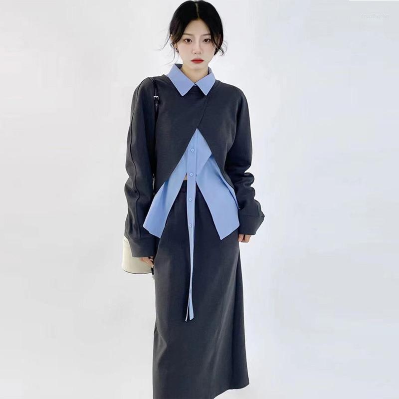Two Piece Dress Korean Fashion Cropped Blazer Sweatshirt Women Round Neck Long Sleeve Skirt Two-piece Set Vintage Chic Outerwear Suit, Shirt
Two Piece Dress Korean Fashion Cropped Blazer Sweatshirt Women Round Neck Long Sleeve Skirt Two-piece Set Vintage Chic Outerwear Suit, Shirt