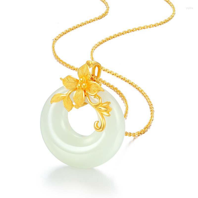 Chains Natural Hetian Jade Round Necklace Pendant Luxury Exquisite Ancient Gold Craft Flower Clavicle Chain Wedding Jewelry Gift
Chains Natural Hetian Jade Round Necklace Pendant Luxury Exquisite Ancient Gold Craft Flower Clavicle Chain Wedding Jewelry Gift