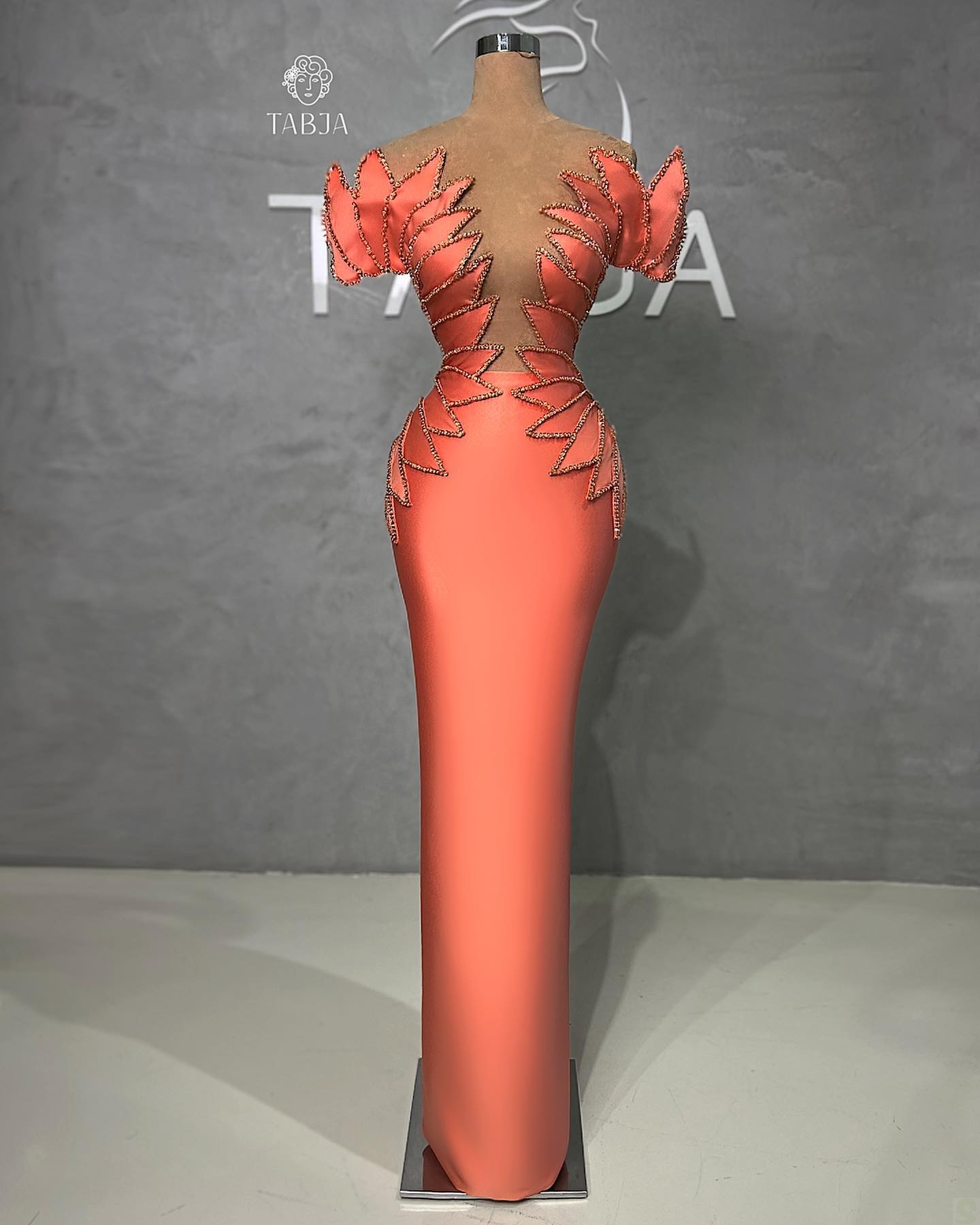 Fashion Orange Mermaid Prom Dresses Sheer V Neck Party Dresses Beading Unique Custom Made Evening Dress
