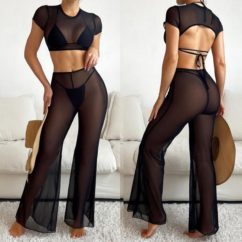 Women' Swimwear Women Mesh 1PC Tops&1 PC Pants Bikini Drawstring Waist Knot Cover Up Without Lingerie Split Fork Dress Beach Wrap, Black
Women' Swimwear Women Mesh 1PC Tops&1 PC Pants Bikini Drawstring Waist Knot Cover Up Without Lingerie Split Fork Dress Beach Wrap, Black