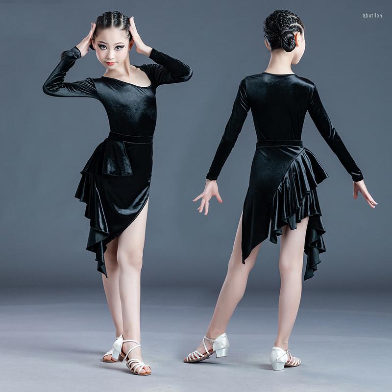 

Stage Wear 2023 Latin Dance Dress Black Long Sleeve Split Suit Salsa Skirts Ballroom Dancing Clothes Costume SL4263, Picture shown