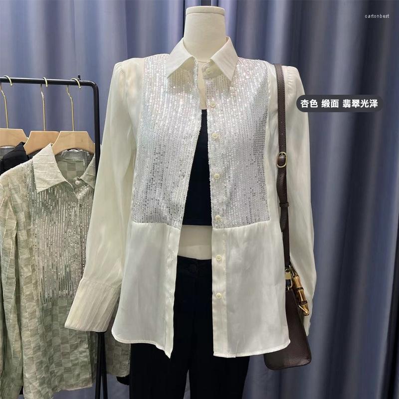 Women' Blouses Sequin Glossy Long Sleeve Polo Shirt Women' Spring/Summer 2023 Design Sense Temperament Top, Apricot jade gloss
Women' Blouses Sequin Glossy Long Sleeve Polo Shirt Women' Spring/Summer 2023 Design Sense Temperament Top, Apricot jade gloss