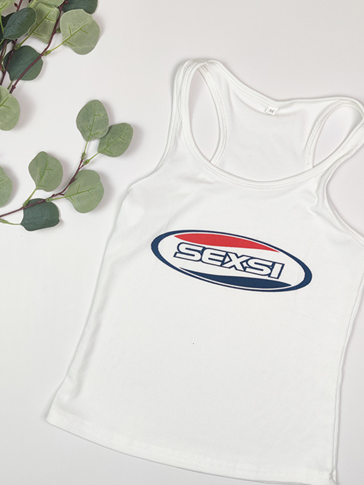 Womens TShirt Kalevest Y2K High Street Tank Tops White Coquett Thin Straps Gyaru Acubi Fashion Women Sexy Letter Printed for Female 230420