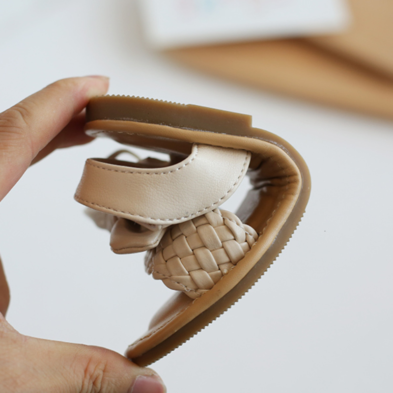 Sandals Girl's Sandals Bowtie Braided Soft 21-30 Inafnt Children Sliders Bohemia Style Classic Fashion Open Toe Non-slip Kids Flats 230421