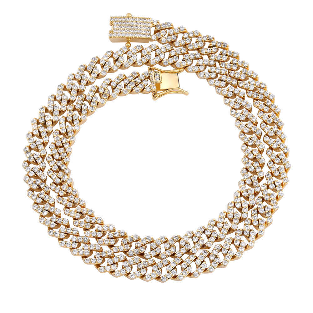 High Quality 10mm Cuban Chain Full Diamond Necklace for Men And Women Iced out cubic zirconia ins Hip Hop Bracelet Bling Bling Full Diamond Fashion Je