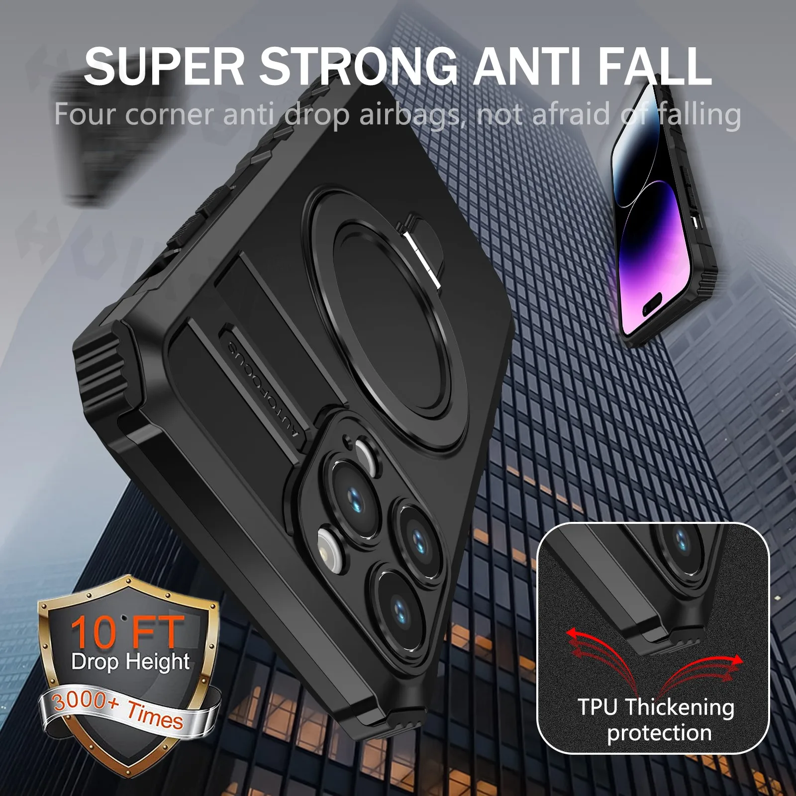 For Magsafe Magnetic Case For iPhone 16 15 Plus 14 13 12 11 Pro max Wireless Charging Shockproof Armor Phone Cover with Bracket Ring Holder Kickstand