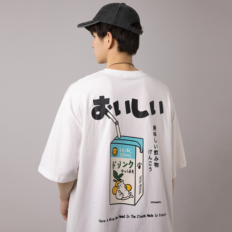Men's T-Shirts Hip Hop Tshirt 2023 Men Japanese Kanji Letter Drink Print Embroidery T Shirt Streetwear Harajuku Summer Short Sleeve T-Shirt