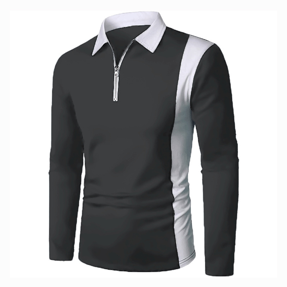 Men's Polos Spring Autumn Men's Shirt Long Sleeve Patchwork Fashion Zipper Lapel PoloShirt Top 2-color Splicing Striped Male MTP218 230421