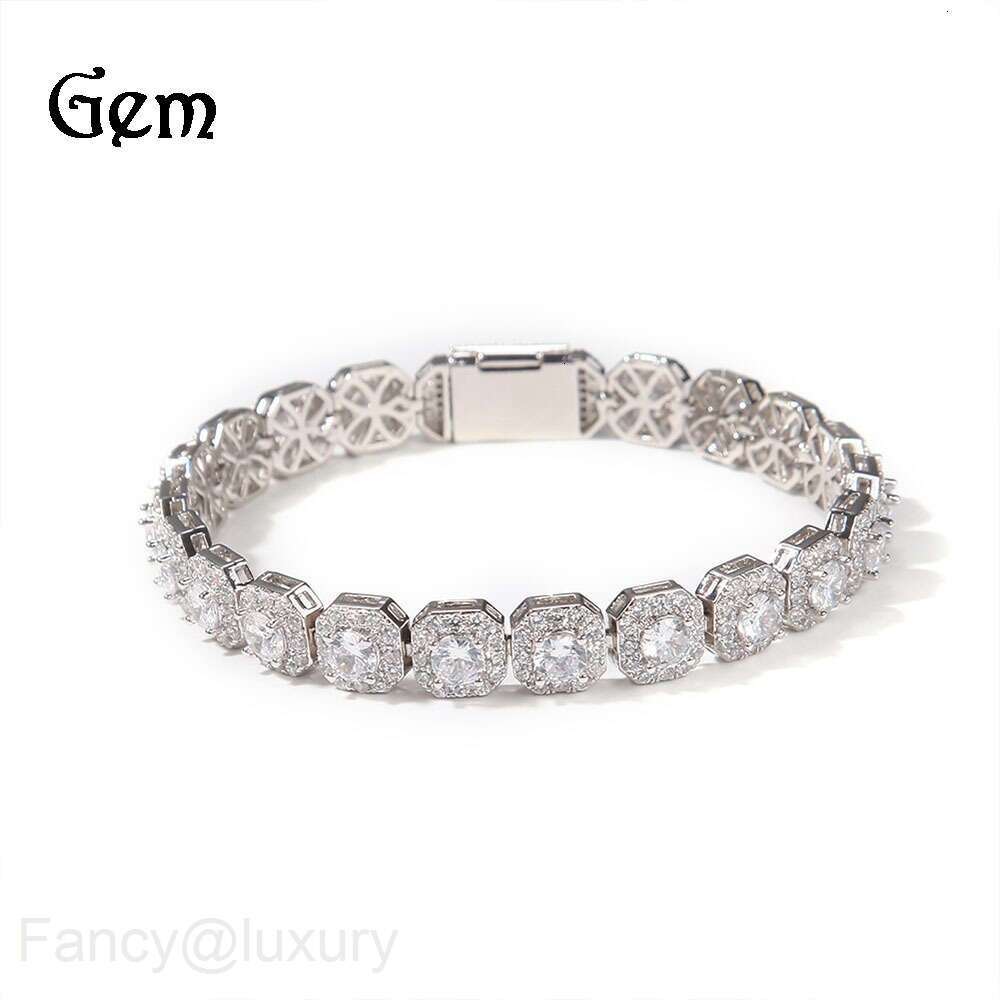 Bracelet necklace Moissanite chain Hip hop 9mm square rock sugar zircon bracelet with inset style design a niche item