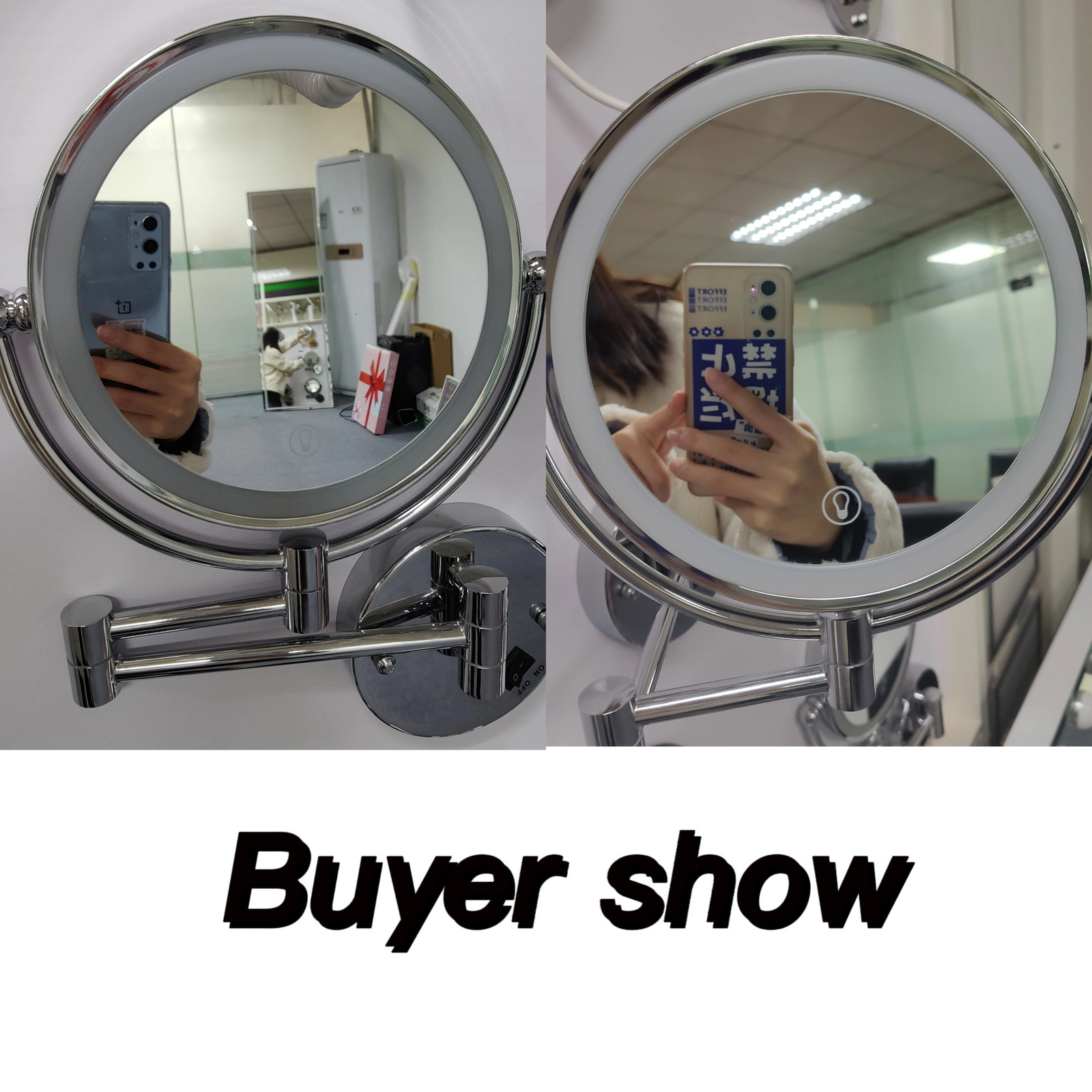 Compact Mirrors Wall Mounted LED Makeup Mirror With Plug 5X Magnifying Cosmetic Mirror Double Sided Wall Mirrors Touch Dimming Bathroom Mirrors 231120