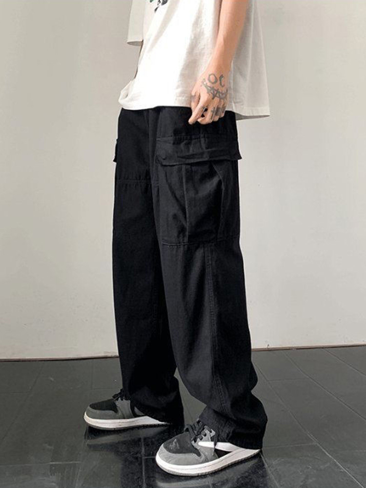 Women's Capris couple pocket Oversized Solid Joggers Tech Pants High Waist Streetwear Fashion BLACK Baggy Trousers Y2K Casual Vintage Clothes 230