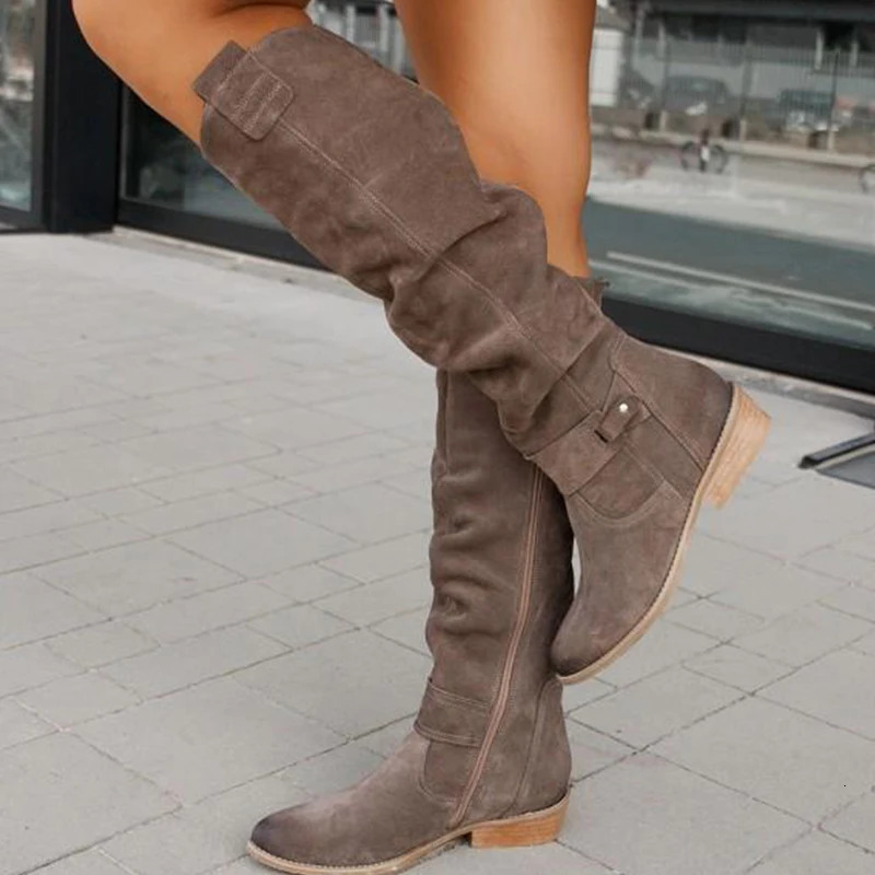 Boots Women Knee High Boots Solid Color Suede Lady Flats Winter Warm Comfortable Female Shoes Point Toe Sexy Zipper Low Heel Tall Boot 231120