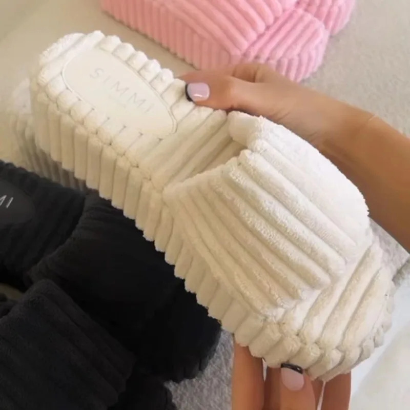 Slippers Women's High Heels Fur Slippers Winter Shoes Fashion Plush Warm Flip Flops Thick Bottom Mules Cotton Shoes High Heels Women 231120