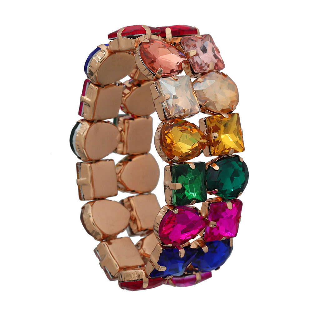 Bracelet Women's Full Diamond Hip Hop Handpiece Double Layer Glass Diamond Scalable Elastic Jewelry Bracelet