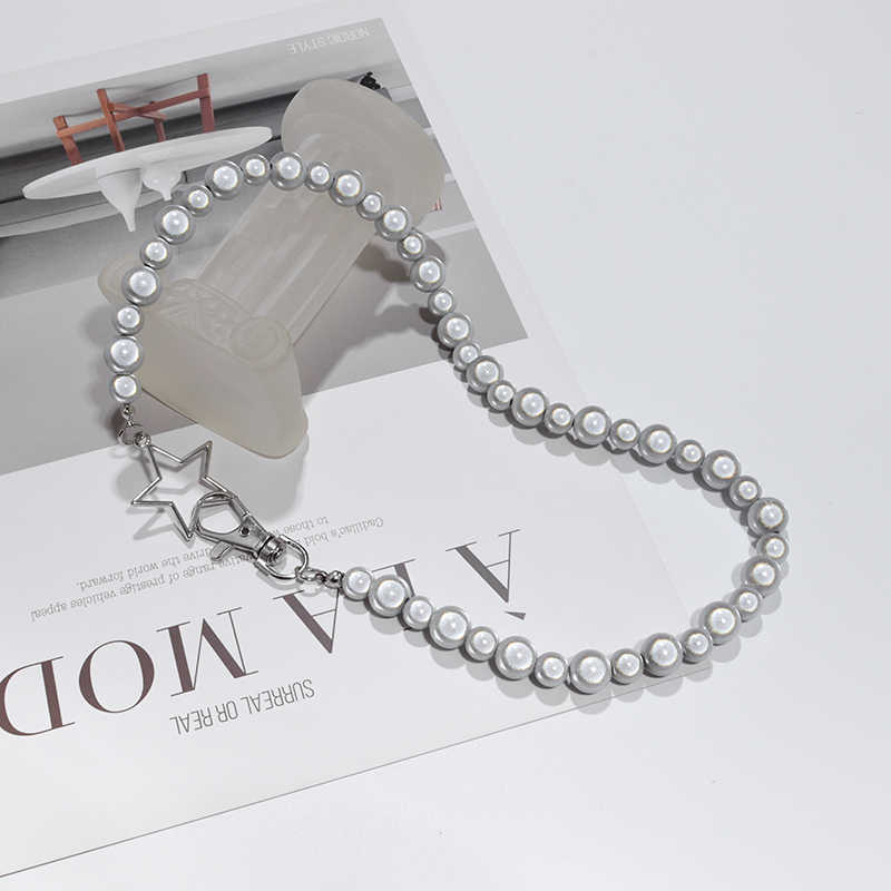 Pendant Necklaces Trendy Fashion Reflective Simulated Pearls Beads Chain Star Necklaces for Women Girl Party Night Hip Hop Jewelry Birthday Gift W0421