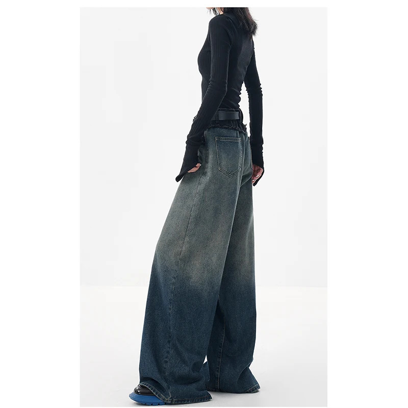 Women's Jeans Women Grey Jeans Cargo Pants Streetwear High Waist American Wide Leg Pants Fashion Y2K Style Female Winter Straight Trousers 231121
