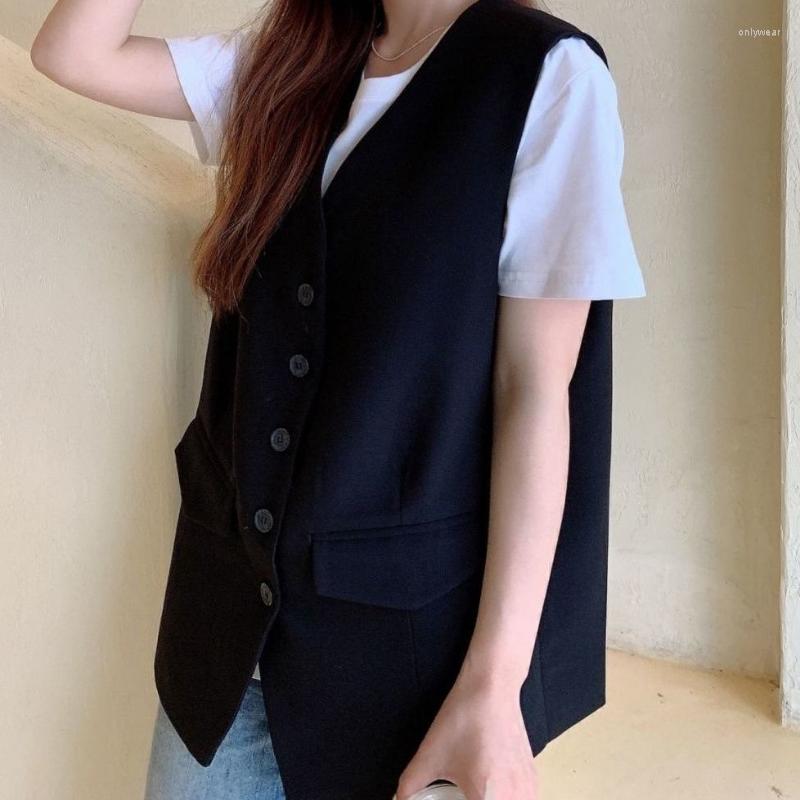 Women's Vests V-Neck Vest Women Sleeveless Blazer Female Slim Short Buttons Summer Women's Clothing Thin Loose Waistcoat