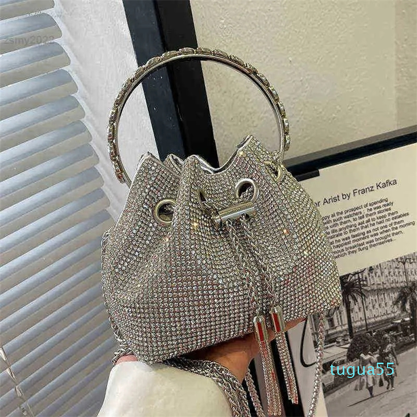 Pu Leather Women Handbags Bucket Bag Rhinestones Shoulder Bag Fashion Designer Female Small Crossbody Bags