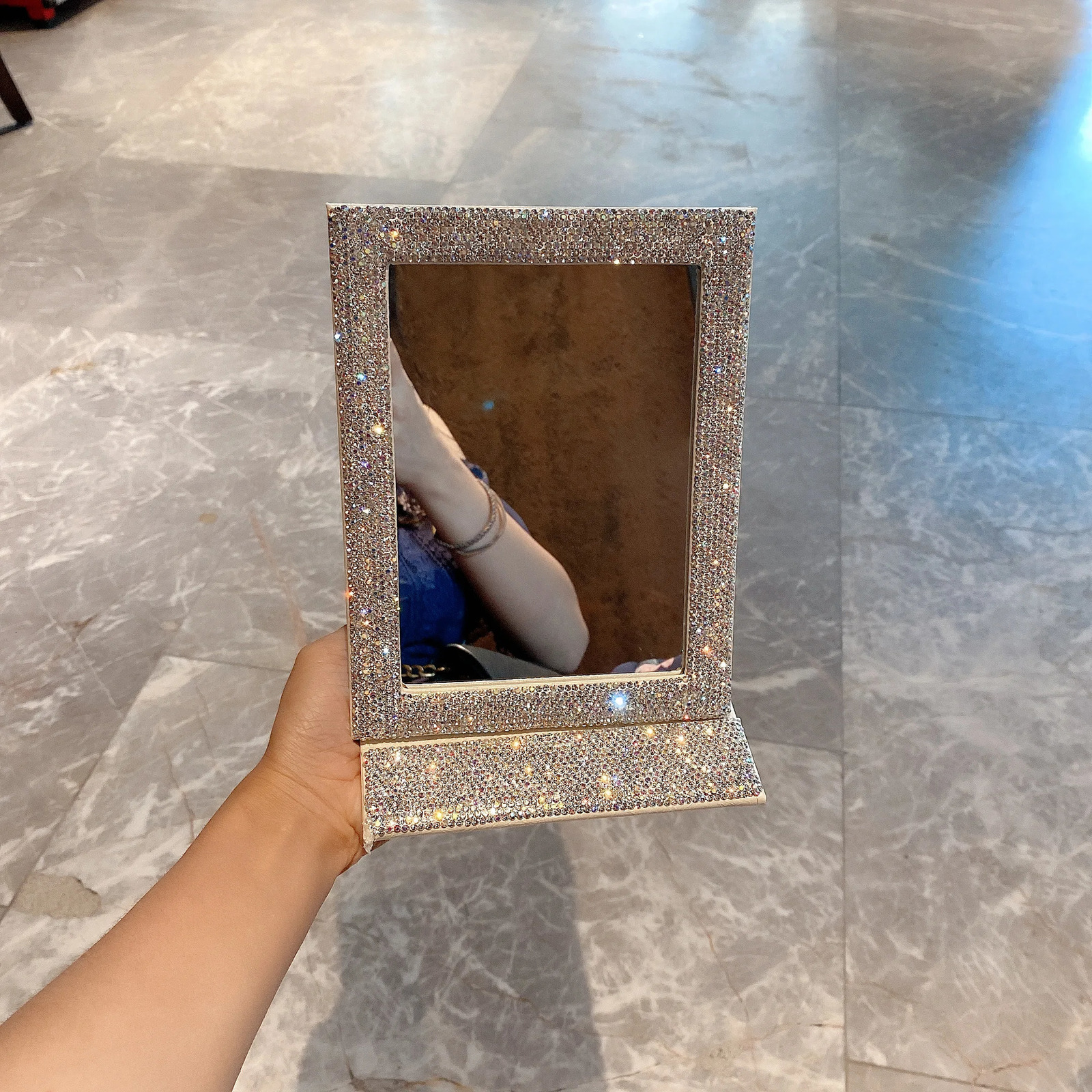 Compact Mirrors Diamond Hd Folding Makeup Mirror Ladies Makeup Desktop Mirror Fashion Glitter Rectangle Shape Women Cosmetic Mirror Wholesale 231120