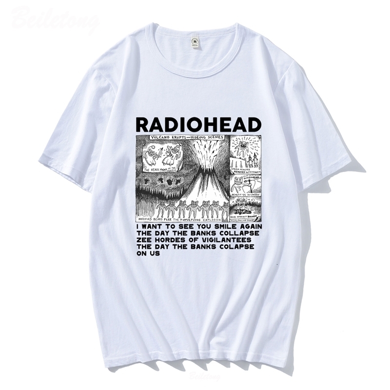 Men s T Shirts Radiohead Vintage Print T Shirt Mens Oversized 100 Cotton Unisex T shirts Hip Hop Rock Band Music Album Tees Harajuku Male Tops 230421