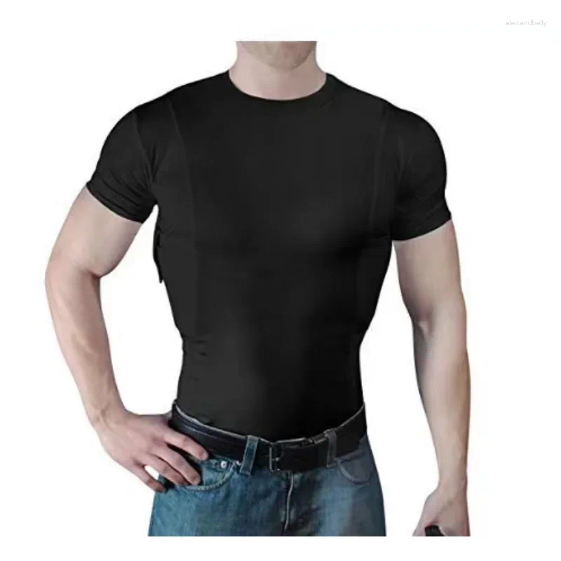 Mens T Shirts Men Tactical Army Shooting Half Sleeves Shirt Custom Design Concealed Carry Holster With Side Gun Pockets Base Layer