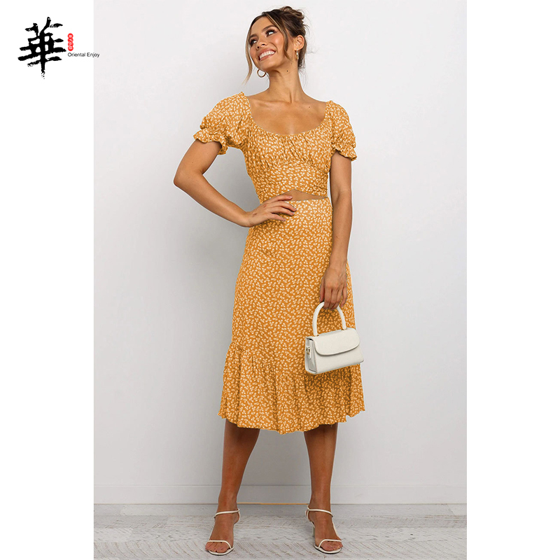 Two Piece Dress Women Two Piece Outfits Floral Crop Top Skirt Two Piece Set Women Summer Sexy 2 Piece Set Women Crop Tops Sets Skirt and Top Set 23042