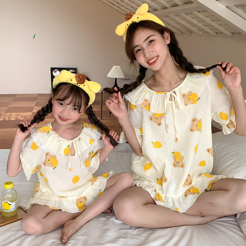 Family Matching Outfits Parent-child Summer Pajamas Sets Mother and Daughter Matching Sleepwear Women's Coming-Home Outfit Mom and Me Clothes Nig