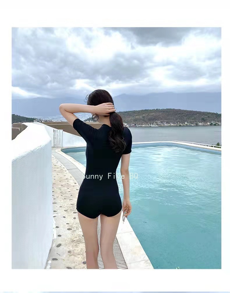 Women's Swimwear Swimsuit Women's Solid Color Half Sleeve Swimsuit Summer Beach Push up Conservative Women's SwimsuitBQ 230421
