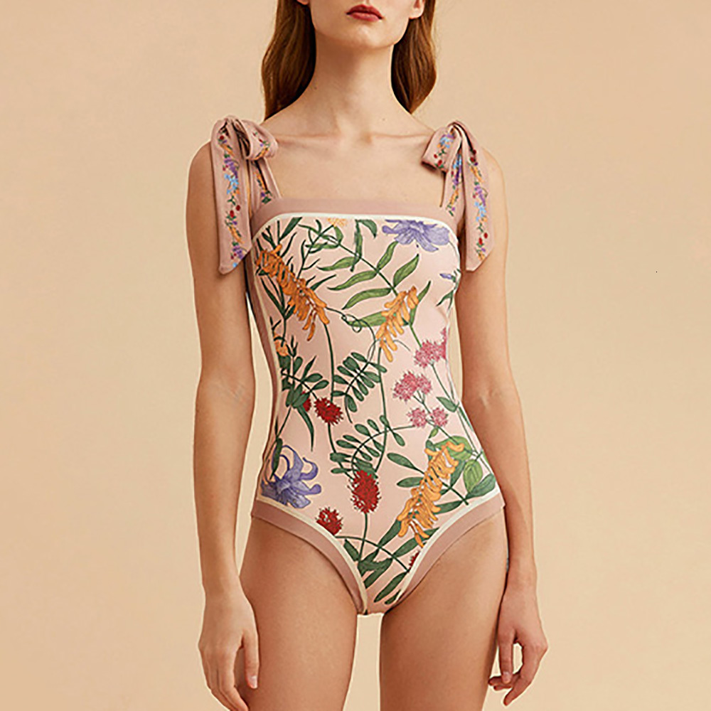 Women's Swimwear Pink Double Sided Print Swimsuit Set Lace Up Slim Bikini and Beach Skirt Vintage Square Neck Elegant Swimwear 230421