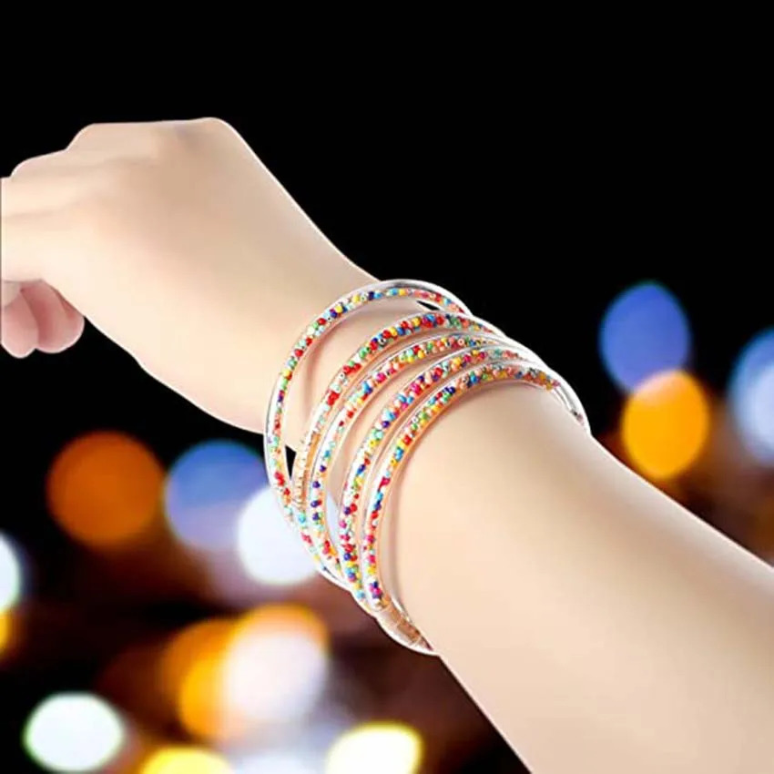 Bangle 9piece sparkg and stackable jelly tube plastic bracelet set suitable for women filg silicone lightweight watches girls gifts 231121 dh911125171