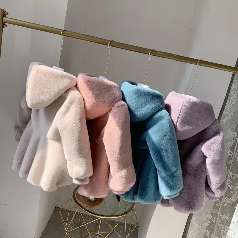 Jackets Fashion Baby Winter Warm Fur Coats For Girls Long Sleeve Hooded Warm Jacket For Christmas Party Kids Fur Outwear Clothing TZ52 231120