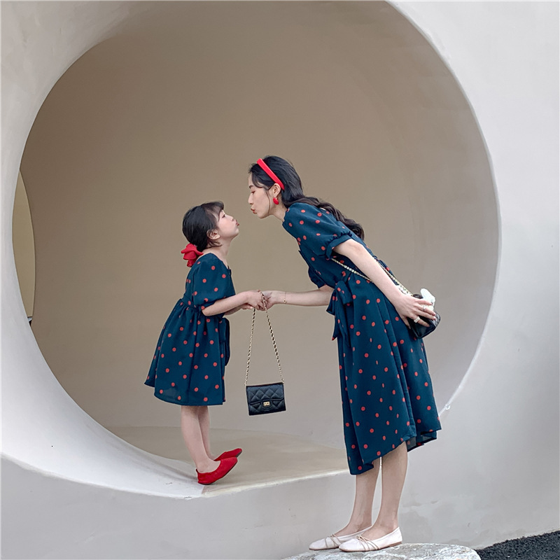 Family Matching Outfits Matching Family Outfits Mommy and Daughter Chffion Summer Dress Polka Dot Mom and Daughter Matching Clothes Fashion Outfit 230