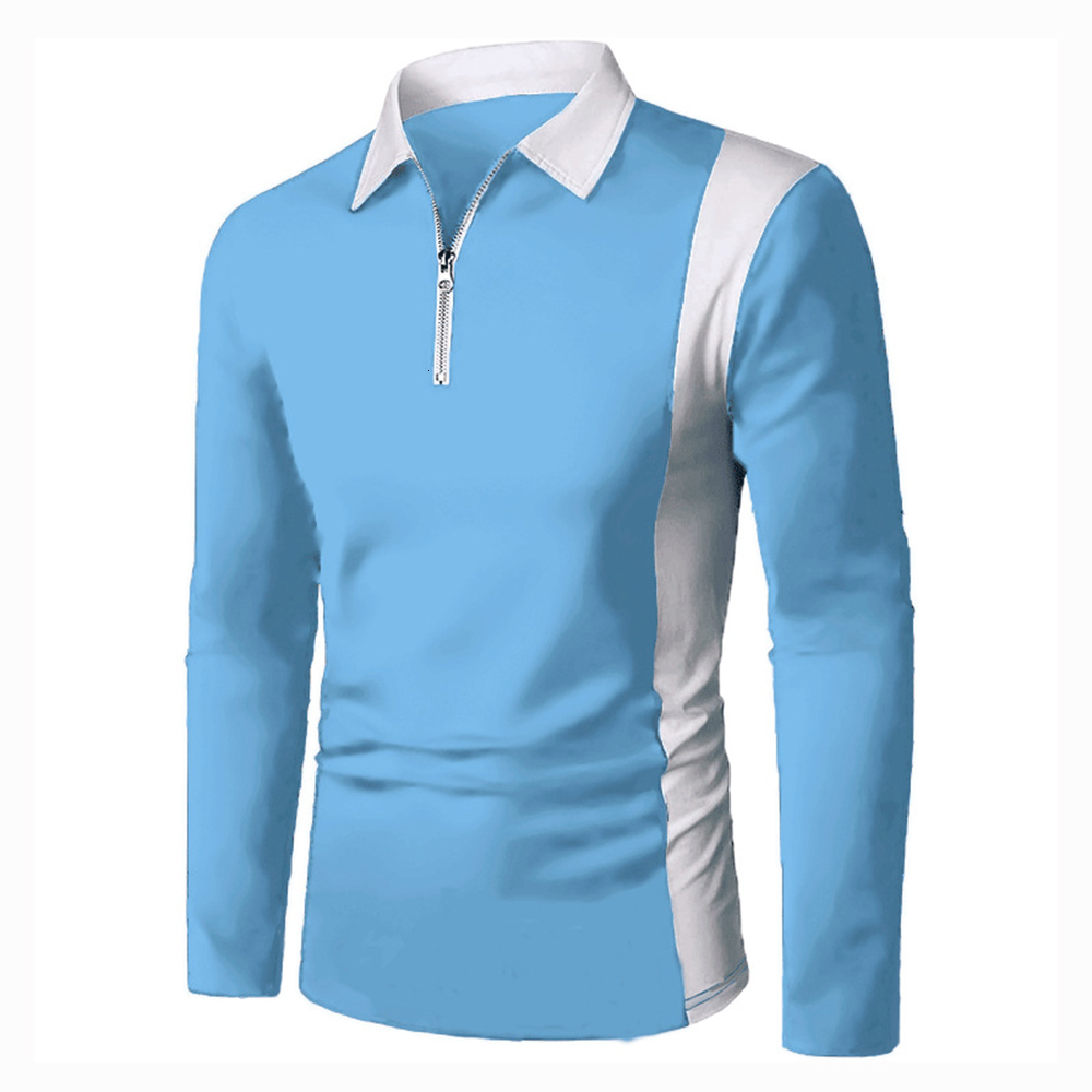 Men's Polos Spring Autumn Men's Shirt Long Sleeve Patchwork Fashion Zipper Lapel PoloShirt Top 2-color Splicing Striped Male MTP218 230421