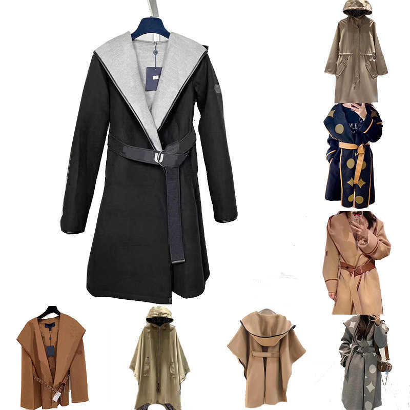 Womens long Wool Blends Autumn Winter Outerwaer Trendy Fashion Classic Letter Pattern Women jackets and Coats Bathrobe Style Asian Size coat black