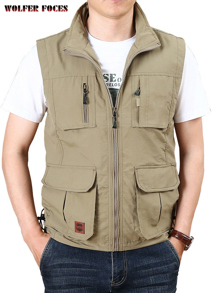 Men's Vests Thin Tooling Loose Quick Drying Outdoor Sports Multi Pocket Stand Collar Spring Camping Fishing 230420