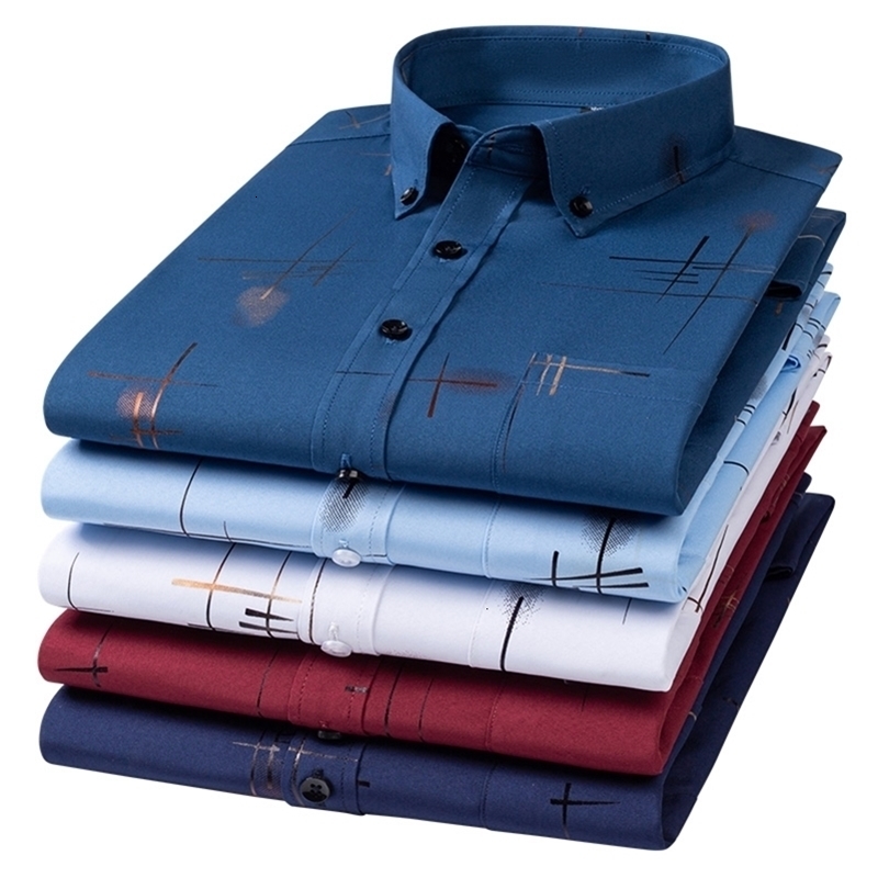 Men's Casual Shirts Dress Spring Autumn Latest Noniron Antiwrinkle Business Print Thin Plaid Slim Fit chemise 230420