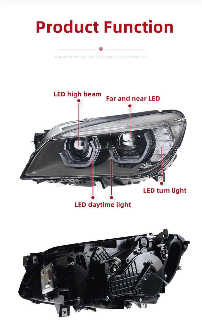 Car Headlight All LED For BMW 7 Series F01 F02 2009-20 15 Turn Light Laser Style Replacement DRL Daytime Lights