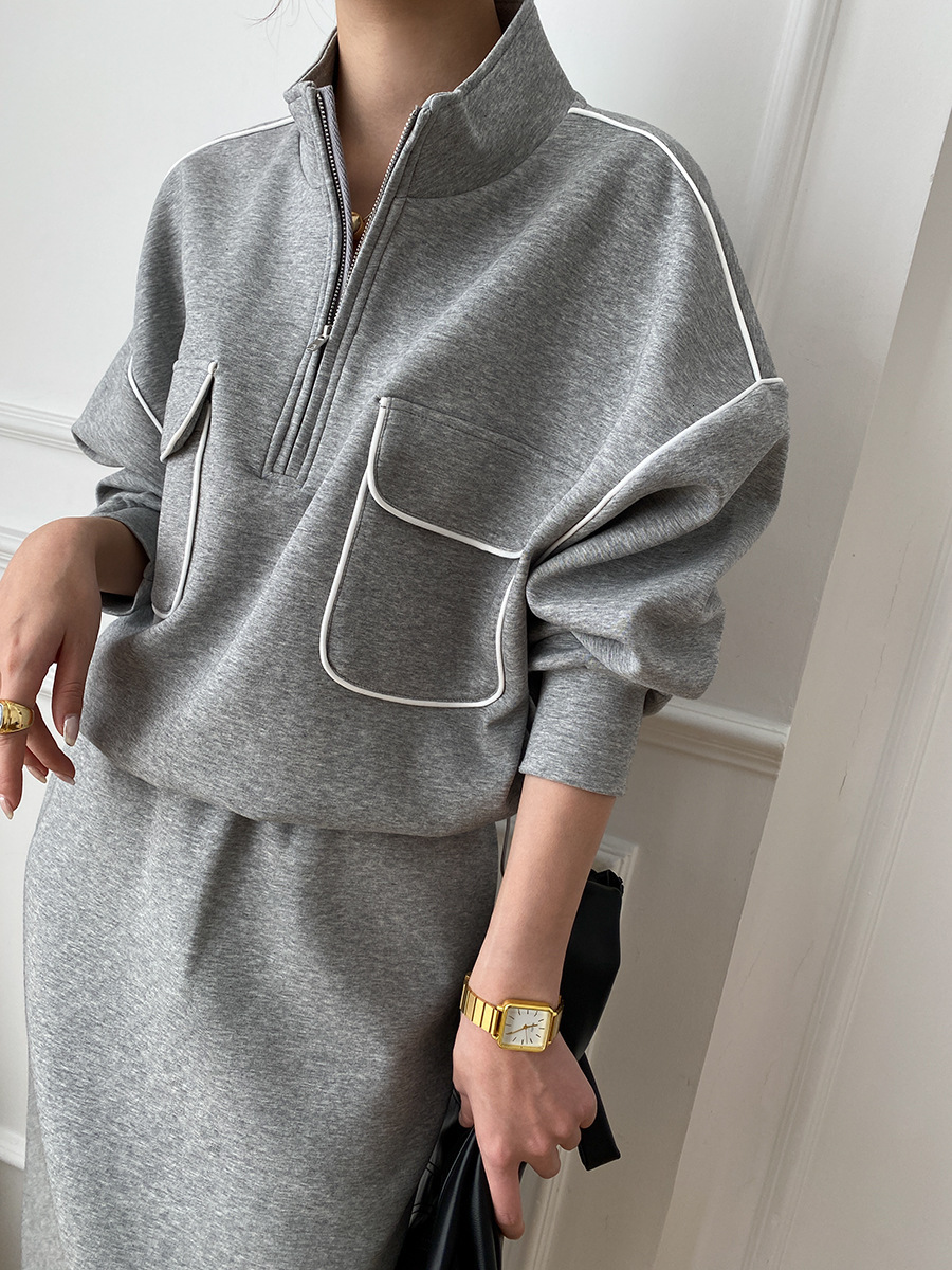 Two Piece Dress 80% cotton spring small lapel suit women's casual lazy trend ins loose half zipper sweater dress ladies two-piece suit 230421