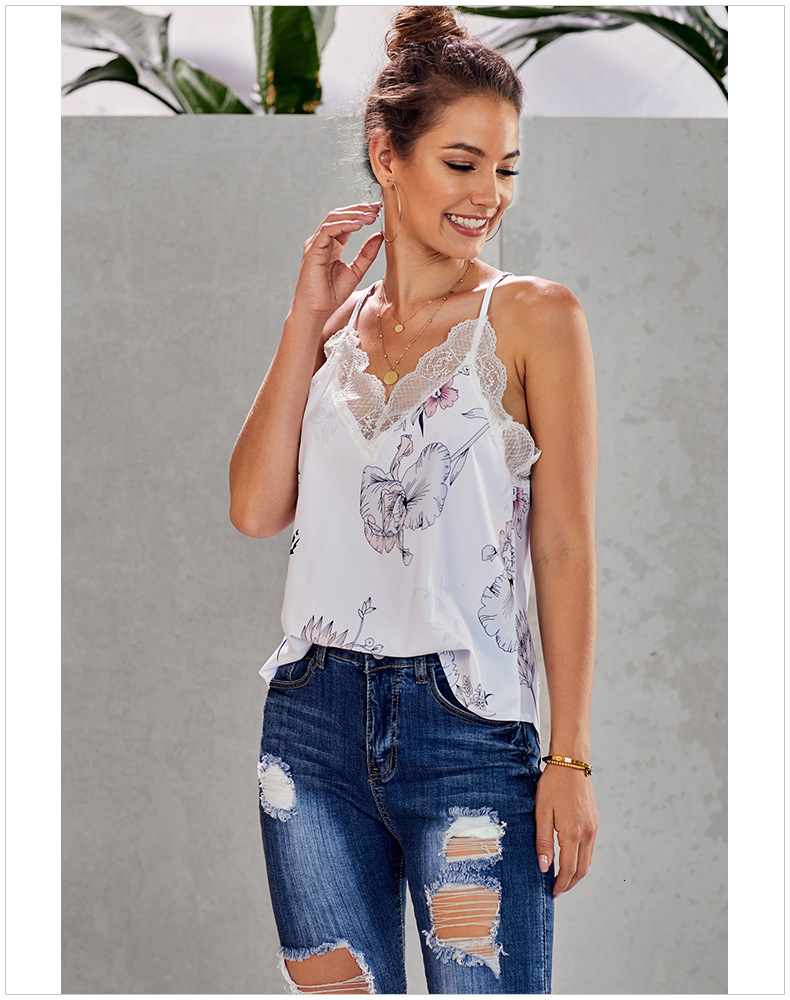 Camisoles Tanks Women Large Size Lace Trim Print Floral Tanks Tops Casual V Neck Female Slim Fit Bottoming Vest Camisole T Shirt Summer 230421