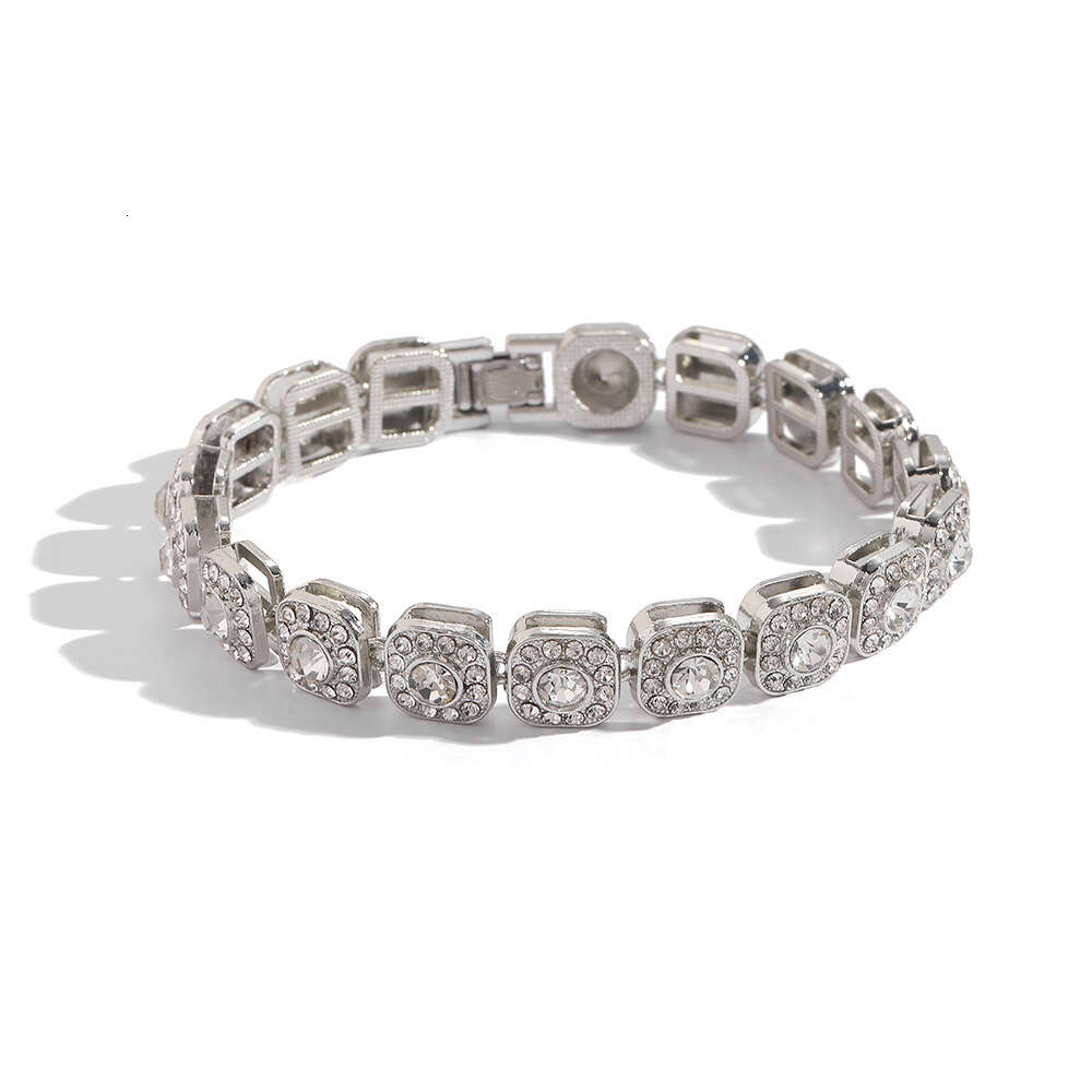 Hiphop Style Bracelet 10mm Alloy Adhesive Rhinestone Bracelet Hiphop Men's Personality Chain