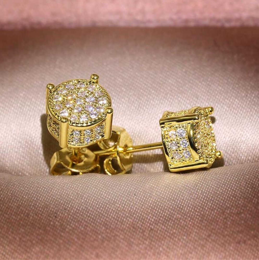 Stud Choucong Hip Hop Earring Vintage Jewelry 925 Sterling Silver Yellow Gold Fill Pave White Sapphire CZ Diamond Sparkling Women Men Earrings Lover w