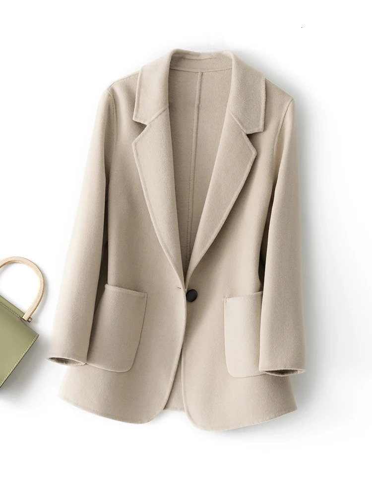 Women's Wool Blends 2023 Coat Pure Plaids and Tweedst Fashion Camel Elegant Trench 231120