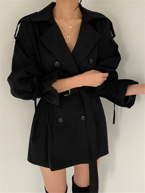 Women's Trench Coats REALEFT Autumn Winter Khaki Minimalist Coat Sashes Windbreaker Loose Flare Sleeve Double Breasted 230421