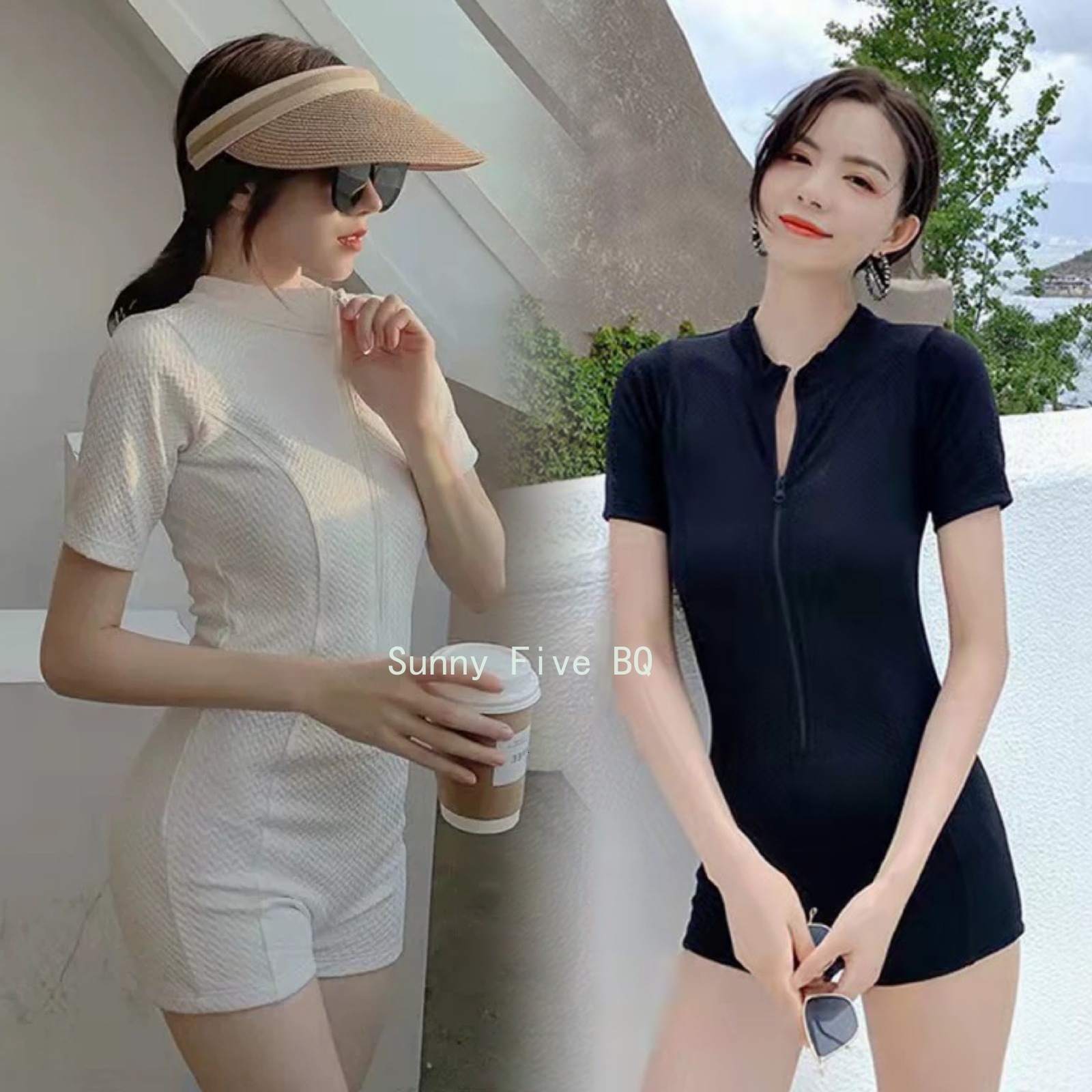 Women's Swimwear Swimsuit Women's Solid Color Half Sleeve Swimsuit Summer Beach Push up Conservative Women's SwimsuitBQ 230421